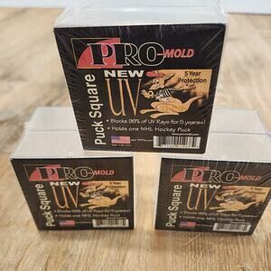 6 PRO MOLD REGULATION HOCKEY PUCK SQUARE CASES UV Safe HOLDER Display Clear NHL